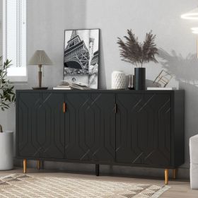 VIBE HAUS Modern TV Stand With 3 Doors And Adjustable Shelves For Living Room, Fits TVs Up To 70 Inches, Black (Option: Black)